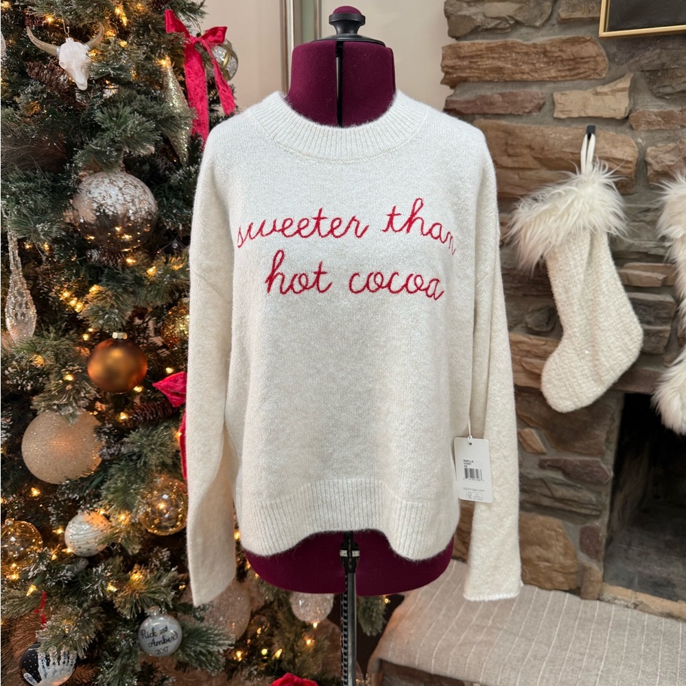 P.J. Salvage Cream Sweater with Red Embroidery